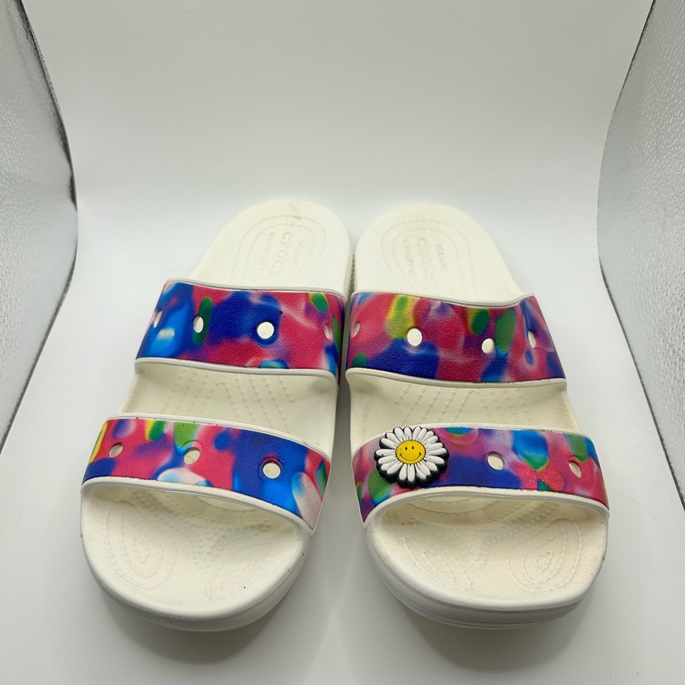 Women's Classic Crocs Tie-Dye Graphic Slide Sandal White Unisex Sz M5 W7
